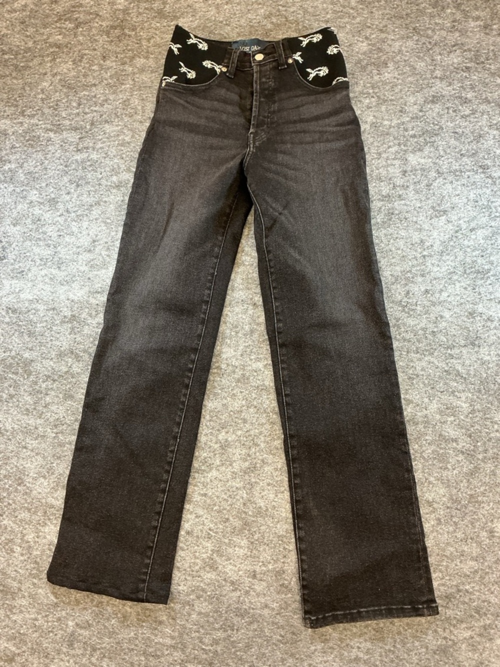 Lost Daze Black Stretchy High Waisted Bronco Detail Straight Leg Jeans A1